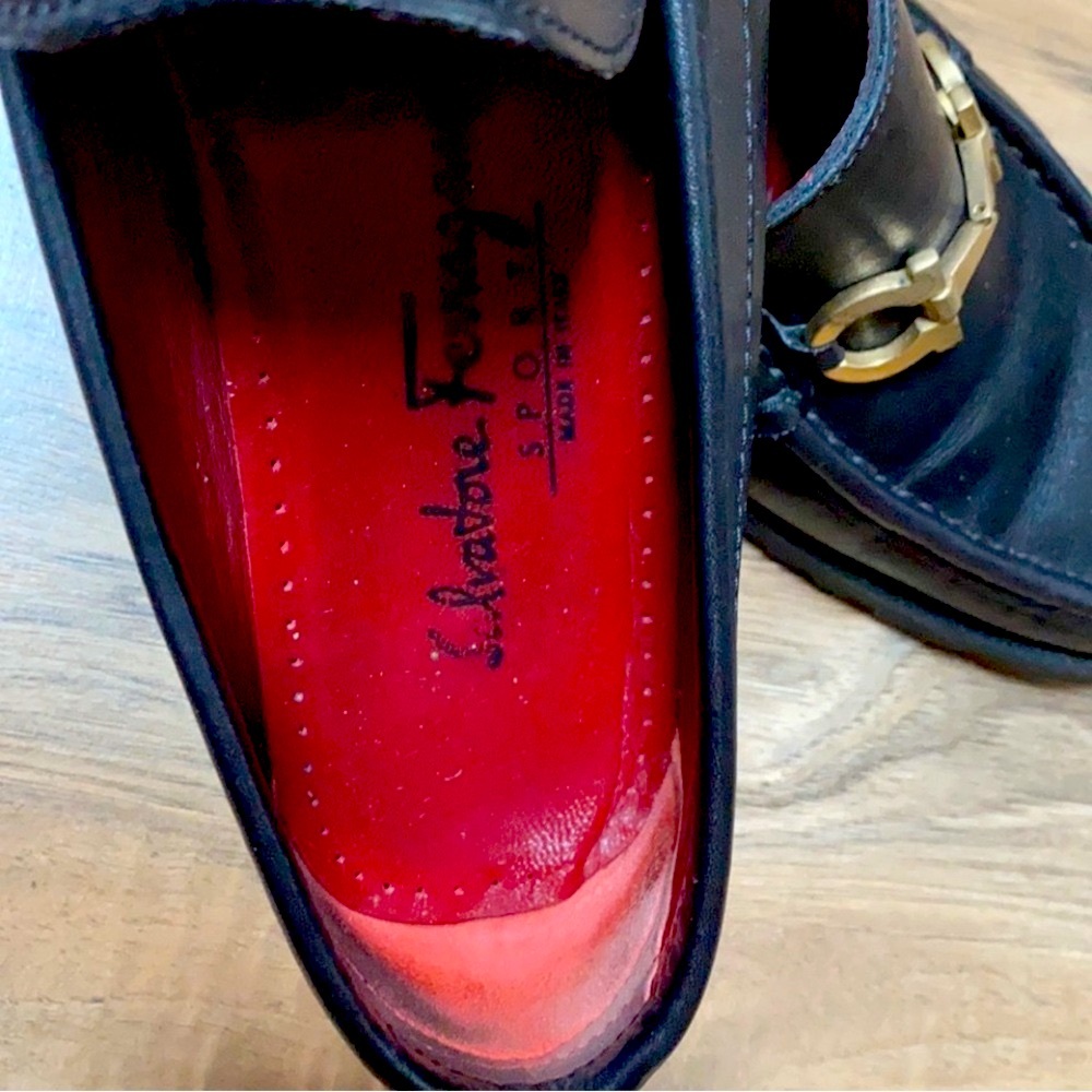Women size 8 Salvatore Ferragamo Black and Red Loafers with Horsebit Detail - Picture 7 of 7